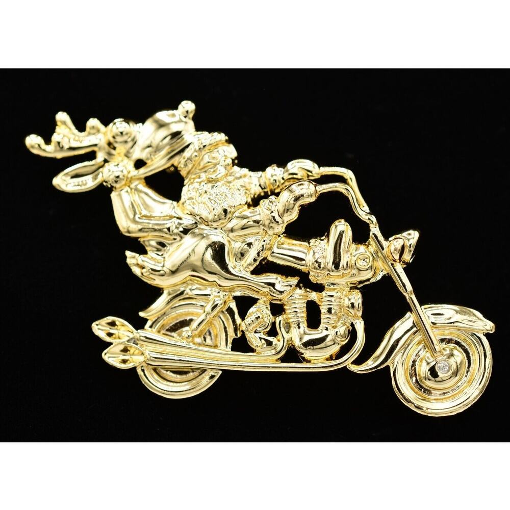Danecraft Vintage Motorcycle Santa Claus Pin Brooch Christmas Gold NOS BinA12